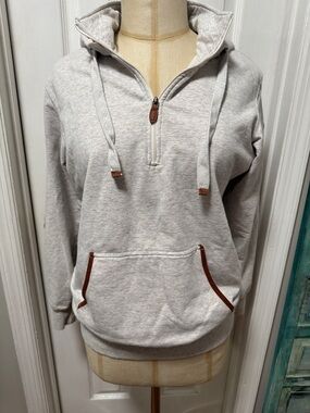 Ariat Heather Gray Half-Zip Hoodie with Brown Trim